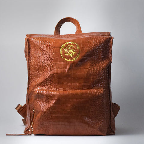 Lion Head Leather Backpack